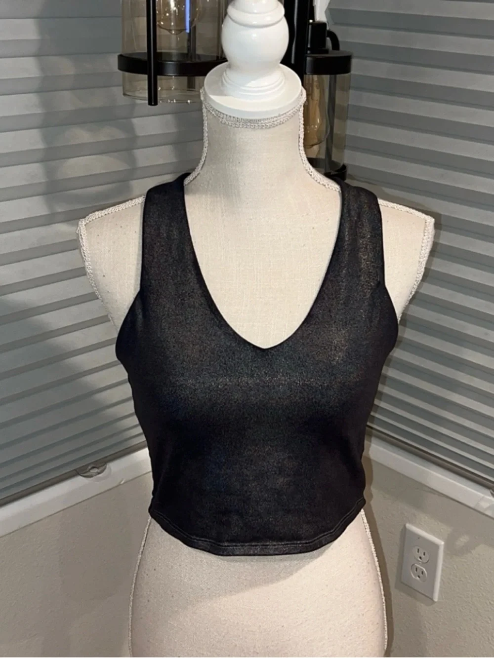 ALO Yoga Black Iridescent Sparkle Activewear Top